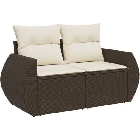 vidaXL Divano da Giardino a 2 Posti con Cuscini in Polyrattan Marrone