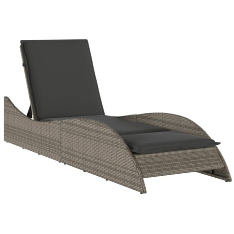 vidaXL Lettino Prendisole con Cuscino Grigio 60x205x73 cm Polyrattan