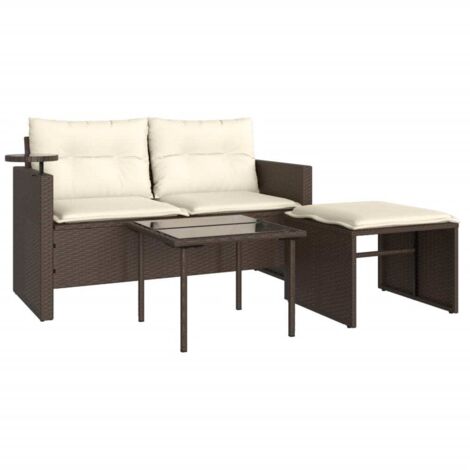 vidaXL Set Divano da Giardino 3 pz con Cuscini Marrone in Polyrattan