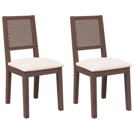vidaXL Sedie da Pranzo con Cuscini 2pz Marrone Legno Massello di Hevea (1/5)