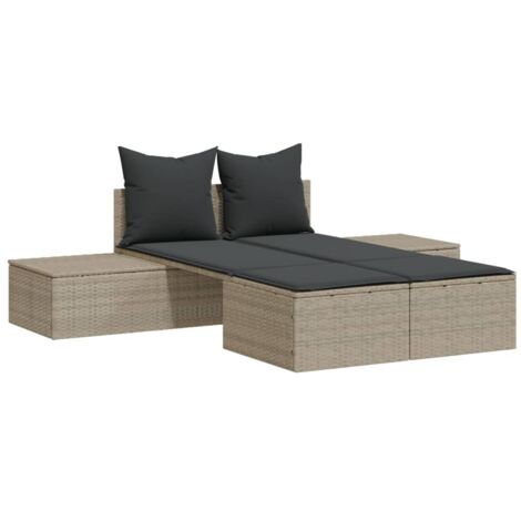 vidaXL Lettino Prendisole Doppio con Cuscini Grigio Chiaro Polyrattan