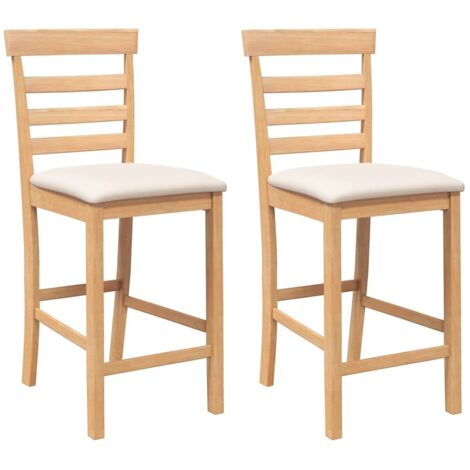 vidaXL Sgabelli da Bar con Cuscini 2pz Naturale Legno Massello Hevea (1/5)