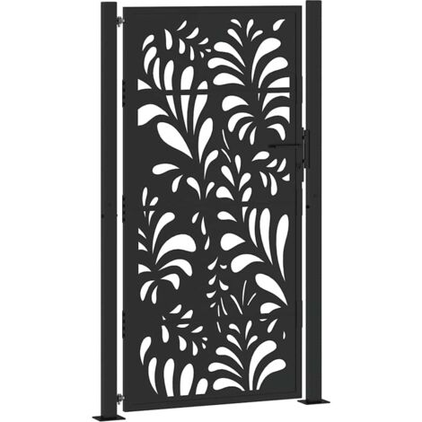 vidaXL Cancello da giardino nero 105x180 cm in acciaio design ondulato (1/5)