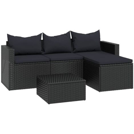 vidaXL Set Divani da Giardino Nero in Polyrattan