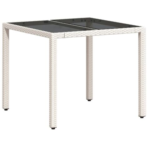 vidaXL Tavolo Giardino con Piano Vetro Bianco 90x90x75 cm Polyrattan