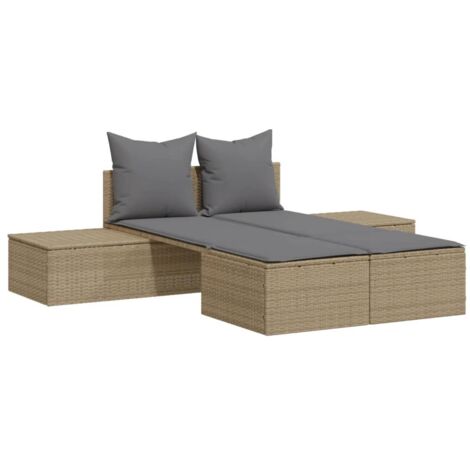 vidaXL Lettino Prendisole con Cuscini Beige in Polyrattan