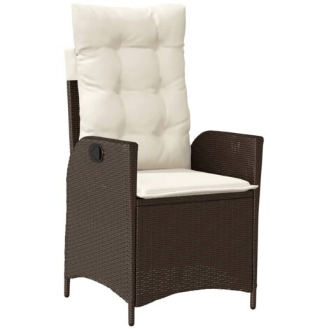 vidaXL Sedia Reclinabile da Giardino con Cuscini Marrone in Polyrattan