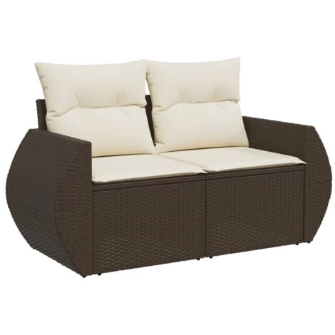 vidaXL Divano da Giardino a 2 Posti con Cuscini in Polyrattan Marrone