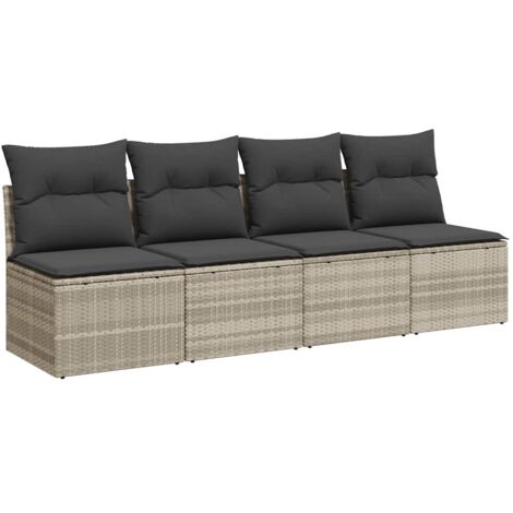 vidaXL Divano da Giardino con Cuscini 4 Posti Grigio Chiaro Polyrattan