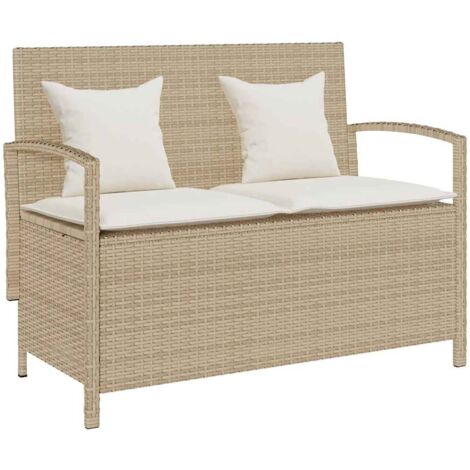 vidaXL Panca Portaoggetti da Giardino con Cuscino Beige in Polyrattan