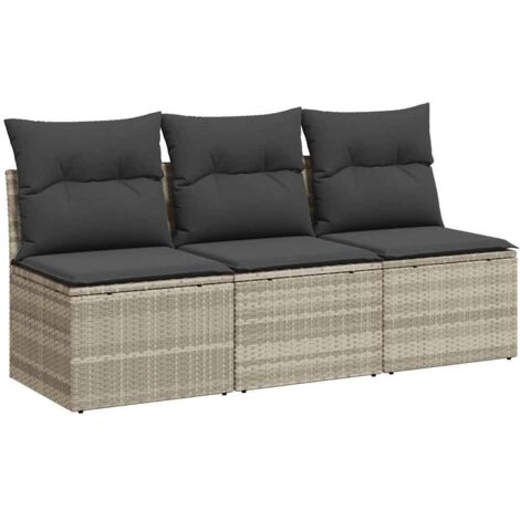 vidaXL Divano da Giardino con Cuscini 3 Posti Grigio Chiaro Polyrattan