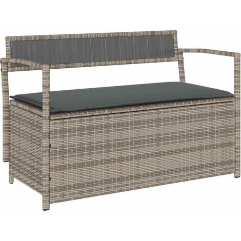 vidaXL Panca Portaoggetti da Giardino con Cuscino Grigio in Polyrattan