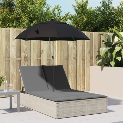 vidaXL Lettino Prendisole Cuscini e Parasole Grigio Chiaro Polyrattan