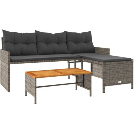 vidaXL Divano da Giardino con Tavolo e Cuscini a L Grigio Polyrattan