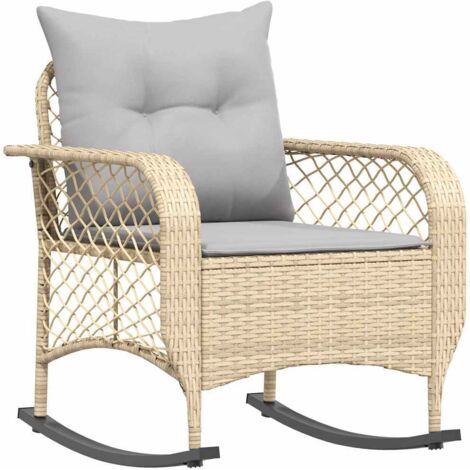 vidaXL Sedia a Dondolo da Giardino con Cuscini in Polyrattan Beige