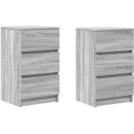 vidaXL Comodini con 3 Cassetti 2 pz Grigio Sonoma 39x35x65 cm