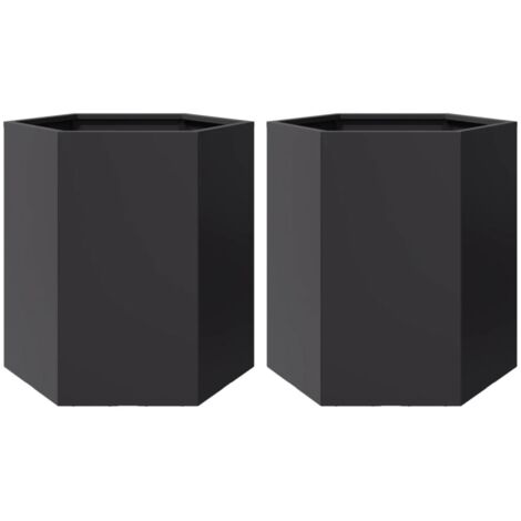 vidaXL Fioriere da Giardino 2 pz Esagono Nero 46x40x45 cm Acciaio