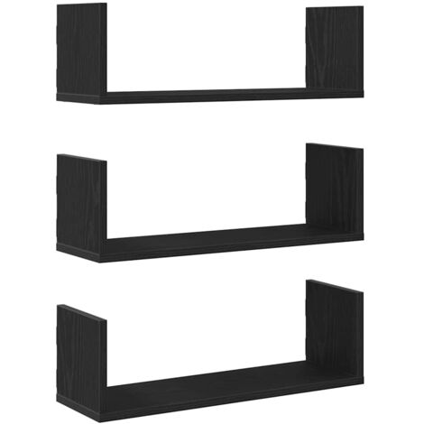 vidaXL Mensole da Parete 3pz Rovere Nero 58x18x18 cm in Truciolato