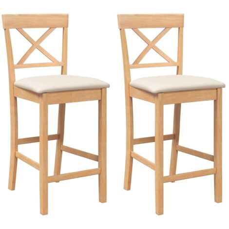 vidaXL Sgabelli da Bar con Cuscini 2pz Naturale Legno Massello Hevea