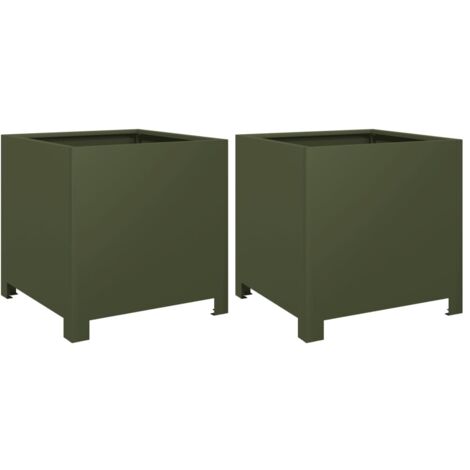 vidaXL Fioriere da Giardino 2 pz Verde Oliva 40x40x40 cm in Acciaio