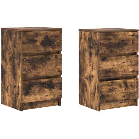 vidaXL Comodini con 3 Cassetti 2 pz Rovere Fumo 39x35x65 cm