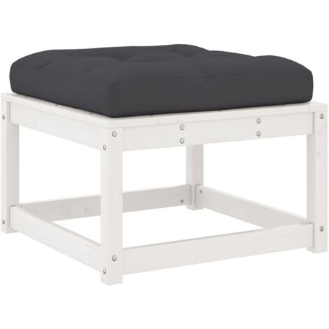 vidaXL Poggiapiedi da Giardino con Cuscino Legno Massello Pino Bianco