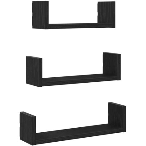 vidaXL Mensole Parete 3pz Rovere Nero in Legno Multistrato