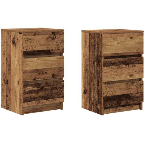 vidaXL Comodini con 3 Cassetti 2 pz Legno Antico 39x35x65 cm