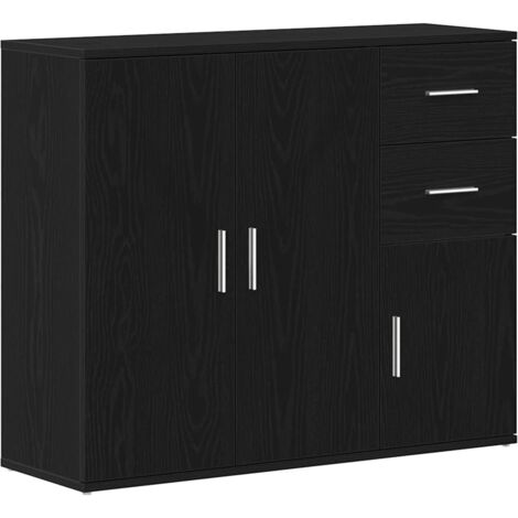vidaXL Credenza Rovere Nero 91x29,5x75 cm Legno Massello di Argilla