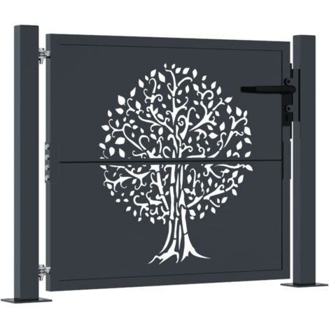 vidaXL Cancello da giardino antracite 105x105 cm in acciaio con design ad albero