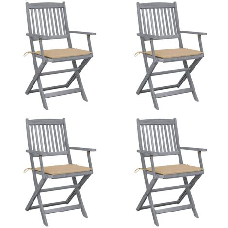 vidaXL Sedie da Giardino Pieghevoli 4pz con Cuscini in Massello Acacia