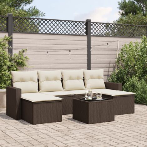 vidaXL Set Divani da Giardino 7 pz con Cuscini Marrone in Polyrattan (1/3)