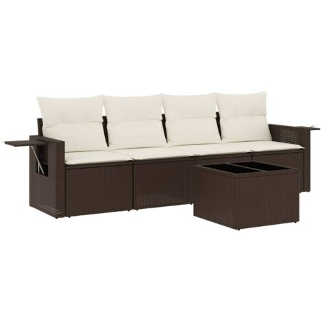 vidaXL Set Divano da Giardino 5 pz con Cuscini Marrone in Polyrattan (1/5)