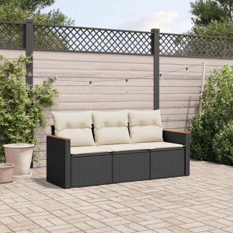 vidaXL Set Divani da Giardino 3 pz con Cuscini in Polyrattan Nero (1/3)