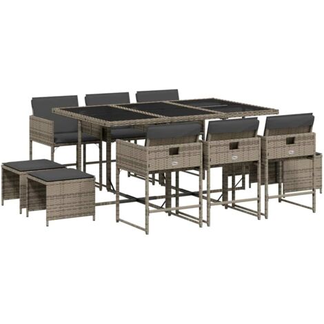 vidaXL Set da Pranzo da Giardino 11pz con Cuscini in Polyrattan