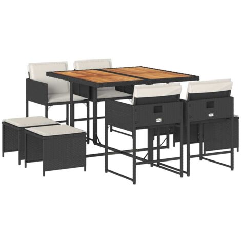 vidaXL Set da Pranzo da Giardino 9 pz con Cuscini Nero in Polyrattan