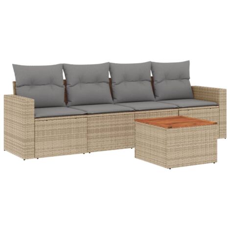 vidaXL Set Divano da Giardino 5 pz con Cuscini Beige Misto Polyrattan (1/5)