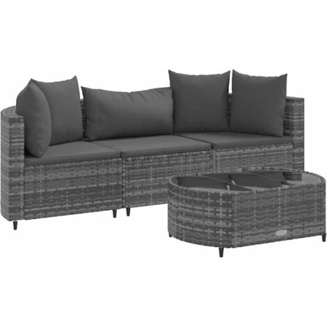 vidaXL Set Divani da Giardino 4 pz con Cuscini in Polyrattan Grigio (1/5)