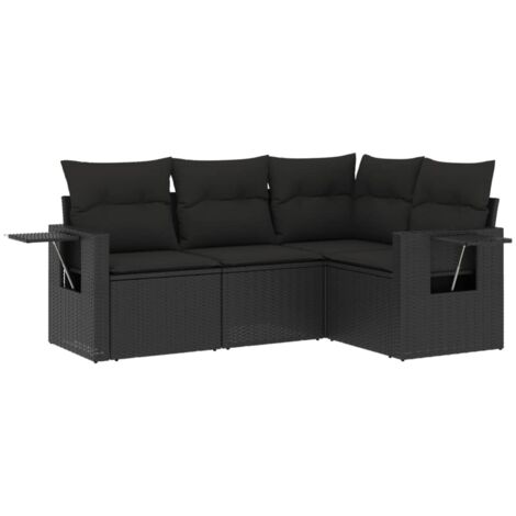 vidaXL Set Divani da Giardino 4 pz con Cuscini Nero in Polyrattan (1/5)