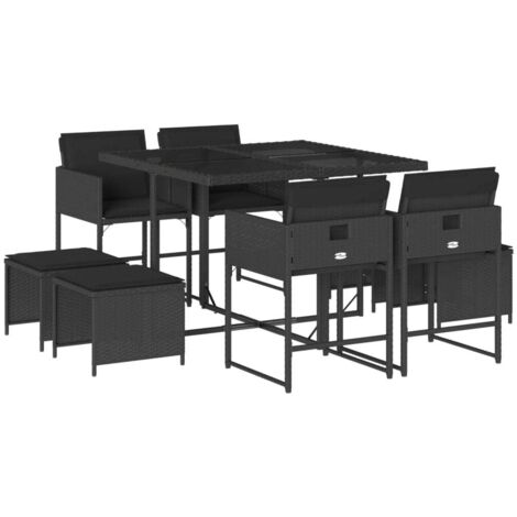 vidaXL Set da Pranzo da Giardino 9 pz con Cuscini Nero in Polyrattan