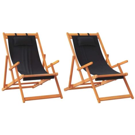 vidaXL Sedie da Spiaggia Pieghevoli 2 pz in Tessuto Nero (1/5)