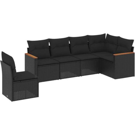 vidaXL Set Divano da Giardino 6 pz con Cuscini Nero in Polyrattan (1/5)
