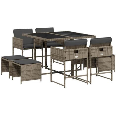 vidaXL Set da Pranzo da Giardino 9 pz con Cuscini in Polyrattan