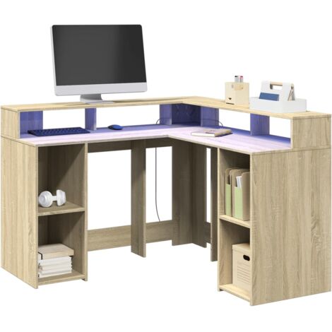 vidaXL Scrivania con Luci LED Rovere Sonoma 130x130x91cm in Truciolato