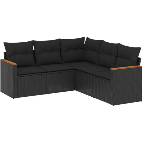 vidaXL Set Divani da Giardino 5 pz con Cuscini in Polyrattan Nero (1/5)