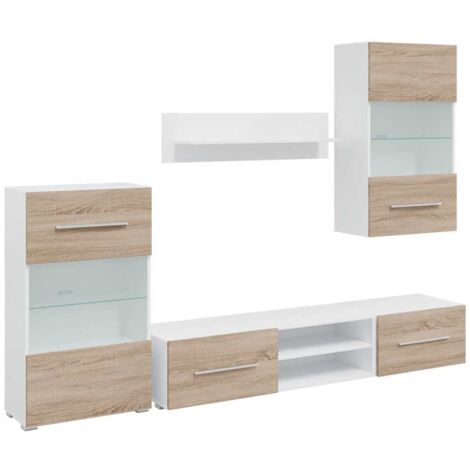 vidaXL Mobile TV 5 pz con Illuminazione a LED Rovere Sonoma Truciolato