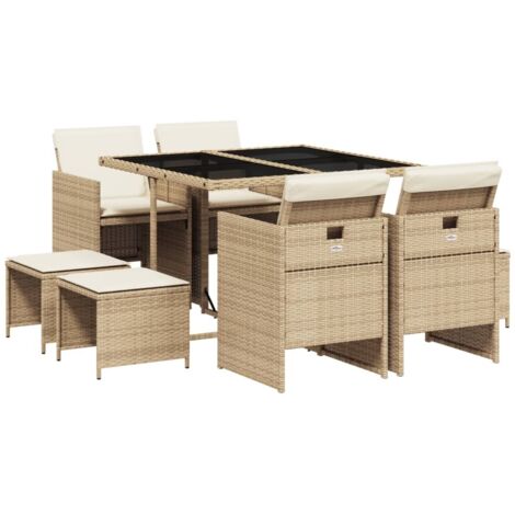 vidaXL Set da Pranzo da Giardino 9 pz con Cuscini Beige in Polyrattan