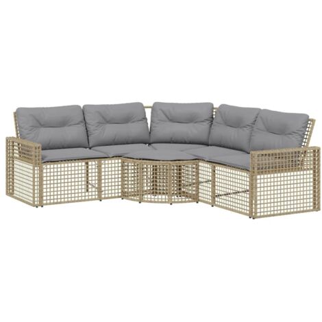 vidaXL Divano da Giardino a L con Cuscini e Pouf Beige in Polyrattan