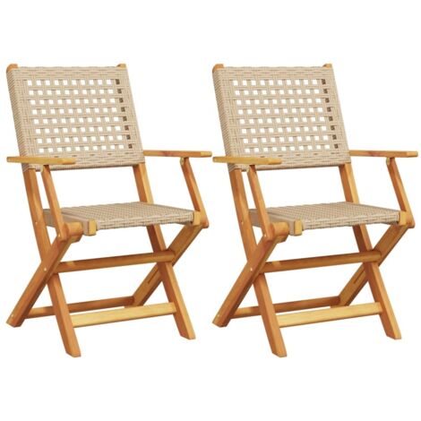 vidaXL Sedie da Giardino 2 pz Beige Legno Massello Acacia e Polyrattan