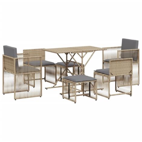 vidaXL Set da Pranzo da Giardino 7 pz con Cuscini Beige in Polyrattan